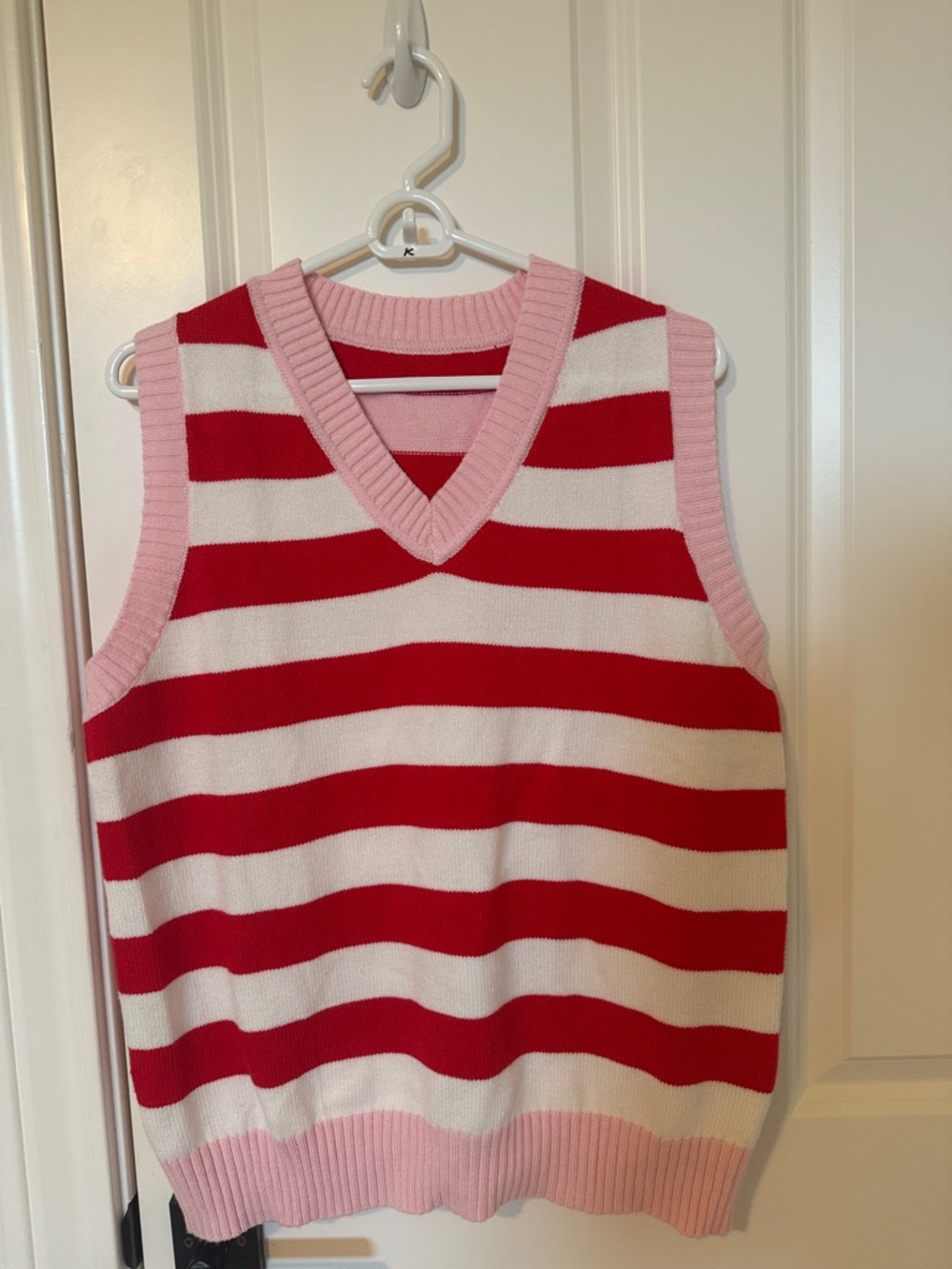 Striped Red & Pink V-Neck Sweater Vest